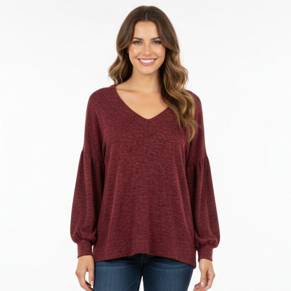 143 Story By Line Up Soft Cozy Knit V-Neck Sweater Purple Dolman Sleeve Small